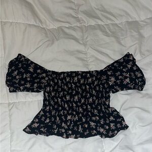 Floral Off-Shoulder Black Top